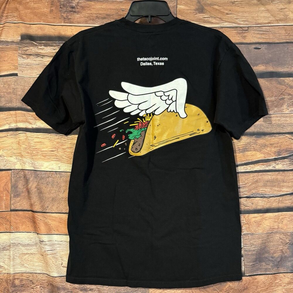 The Taco Joint Dallas TX Flying Wings Droid Taco Black T-Shirt Mens Medium
